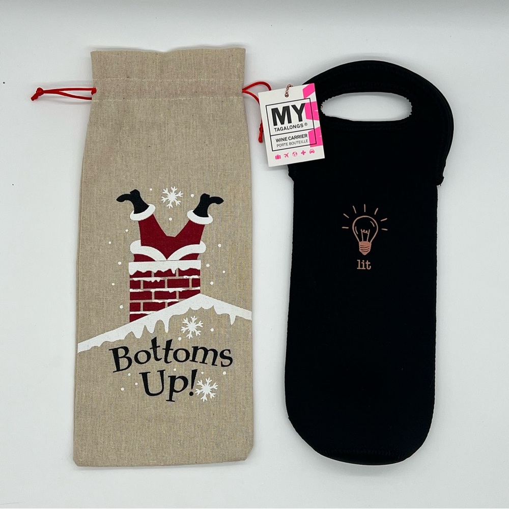 Holiday Wine Bag Bundle 2pc: My Tagalongs NWT "Lit" & "Bottoms Up" Santa